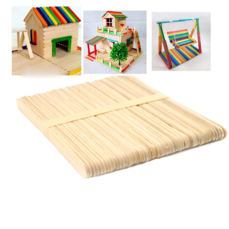Art Craft With Ice Cream Stick - Popsicle Sticks 50Pcs Wooden Craft Ice