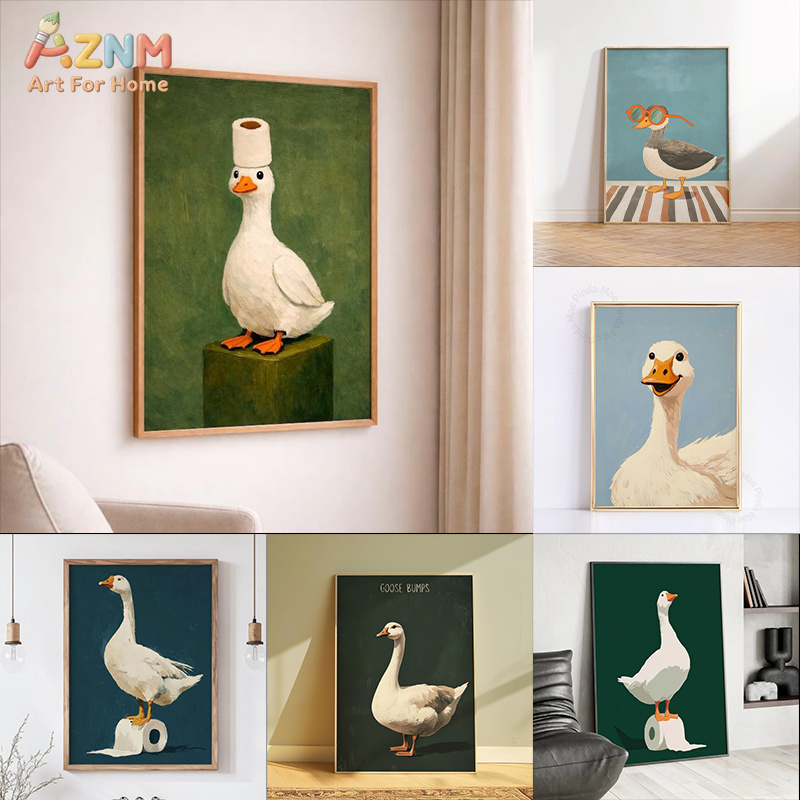Art Craft Duck - AZNM Funny White Duck Goose Canvas
