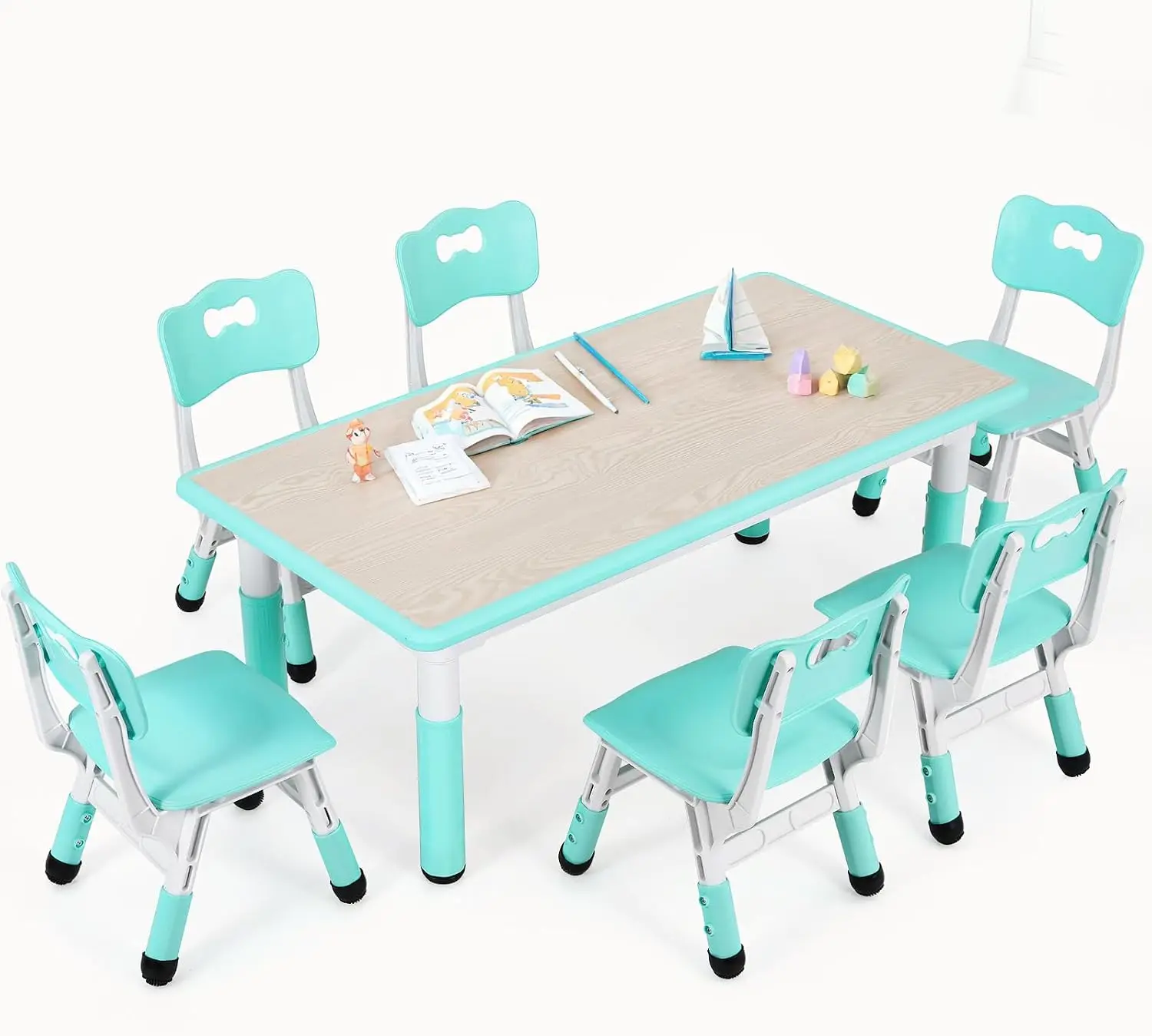 Kids Table and 6 Chairs Set, H - Art Craft For Preschool 评论和价格
