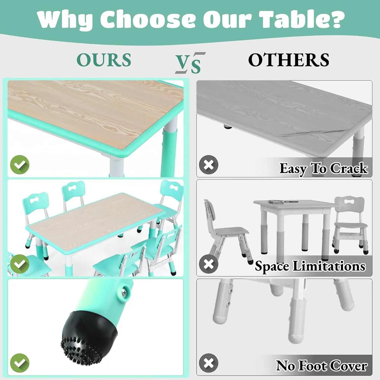 Kids Table and 6 Chairs Set, H - Art Craft For Preschool 评论和价格