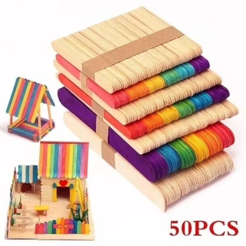 50Pcs Lot Natural Colored Wood - Art Craft With Ice Cream Stick 评论和价格