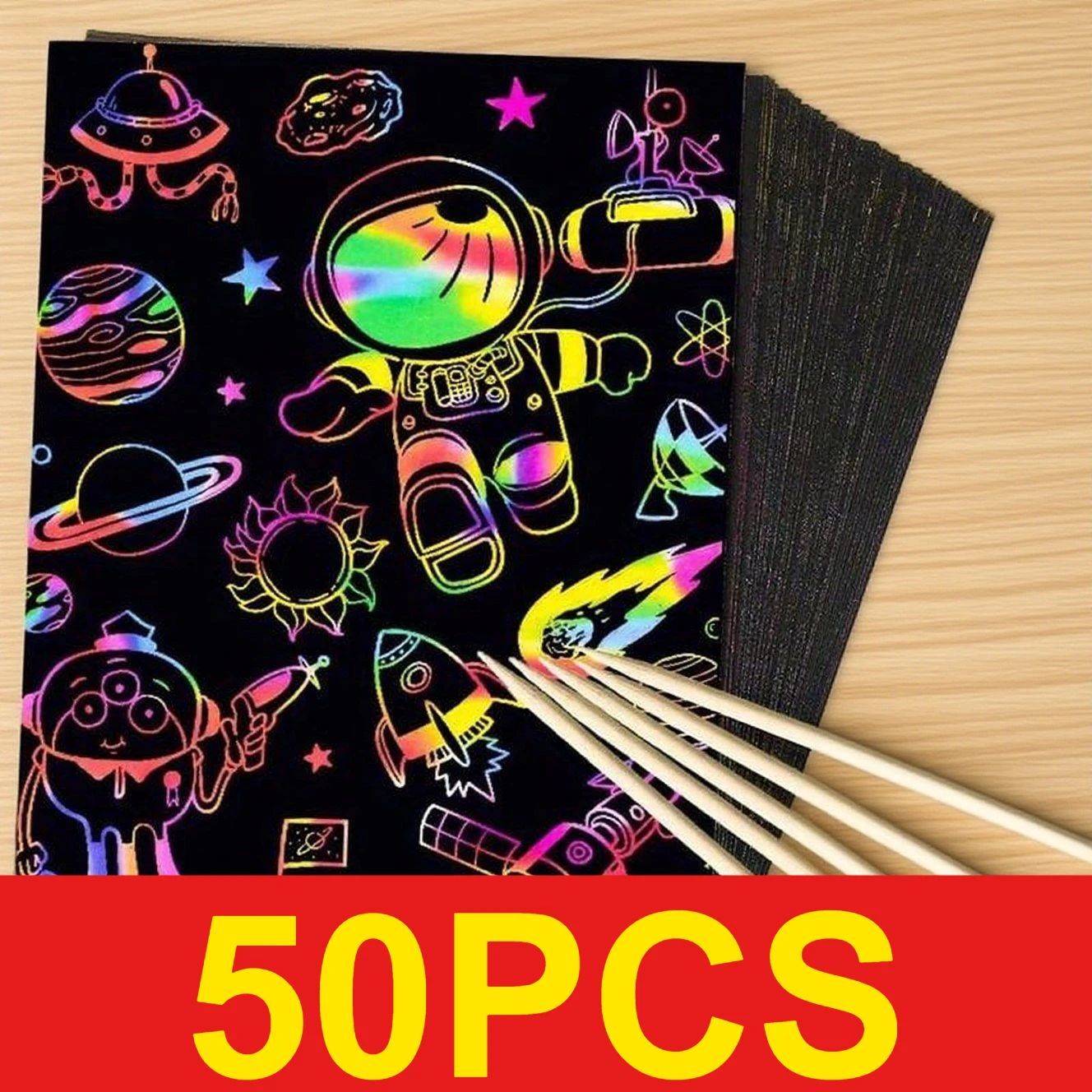 50 pcs Scratch Paper Kids Rain - Art Craft Kits For Kids 评论和价格